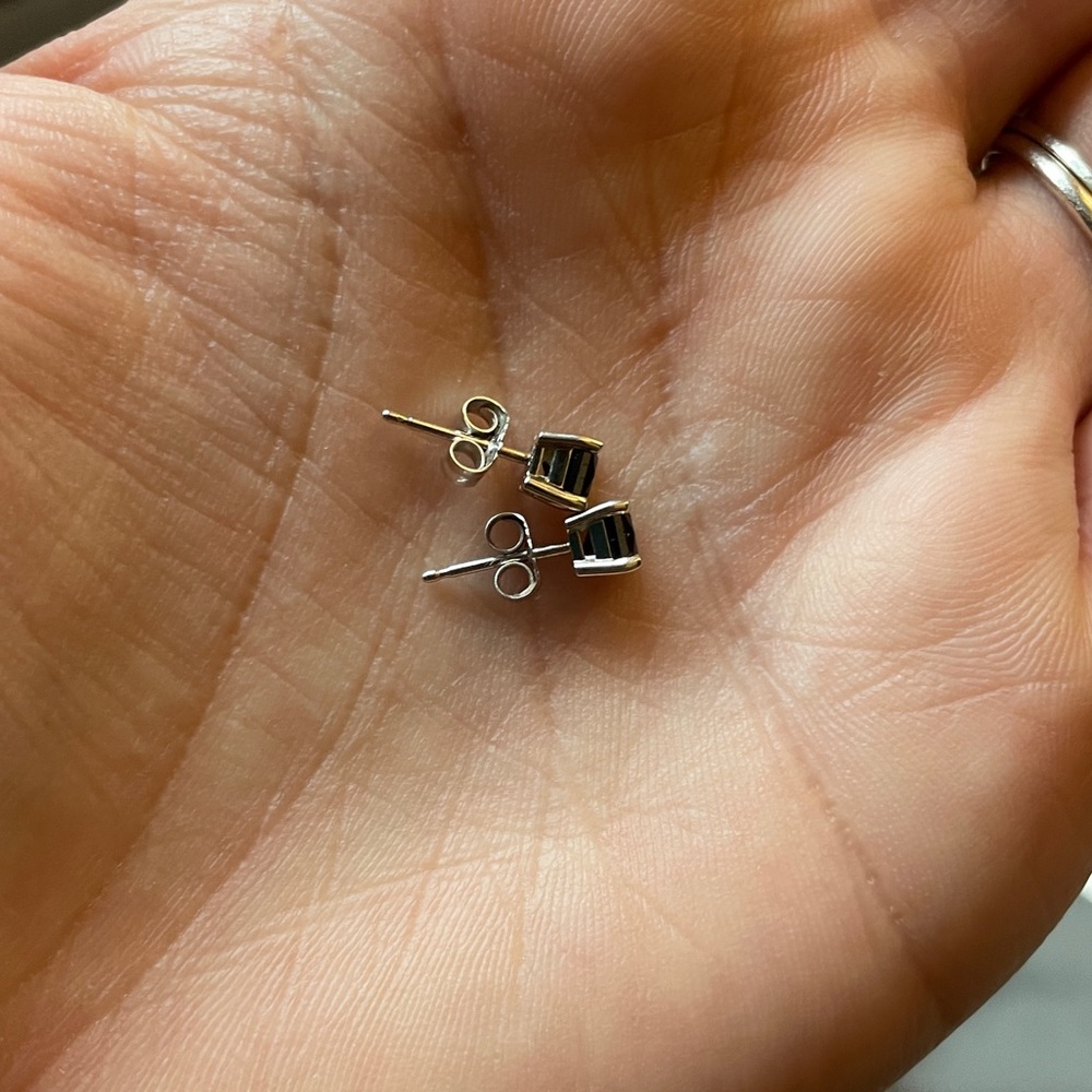 14k Black Diamond Solitaire Earrings - Picture 10 of 15